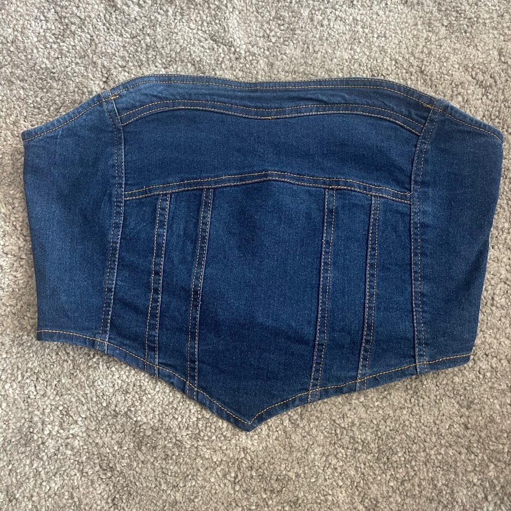 Dark Denim Strapless Crop Top
